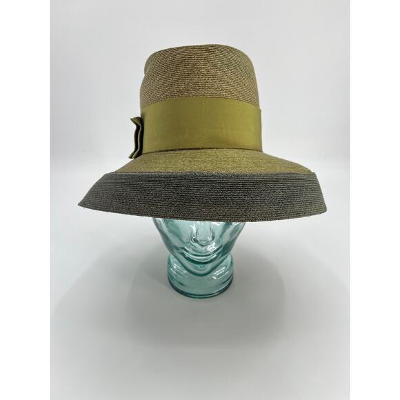 Elsa Schiaparelli Vintage Derby Hat Green Straw 1950\'s main image 8
